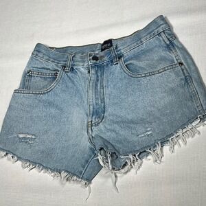 Basic Editions Light Wash Distressed Denim Cutoff Shorts High Waisted Frayed Hem